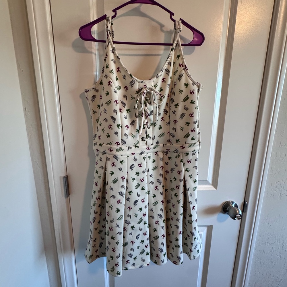 Hot Topic Lace-Up Sundress with Mushroom, Snail, Frog and Leaf